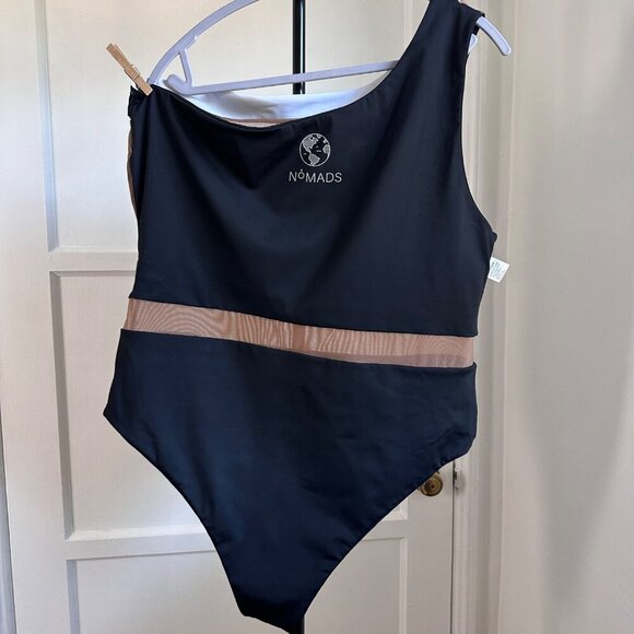 Nomads Coastal One Piece One Shoulder Swimsuit Black Brown Mesh Size 2XL - Picture 11 of 14